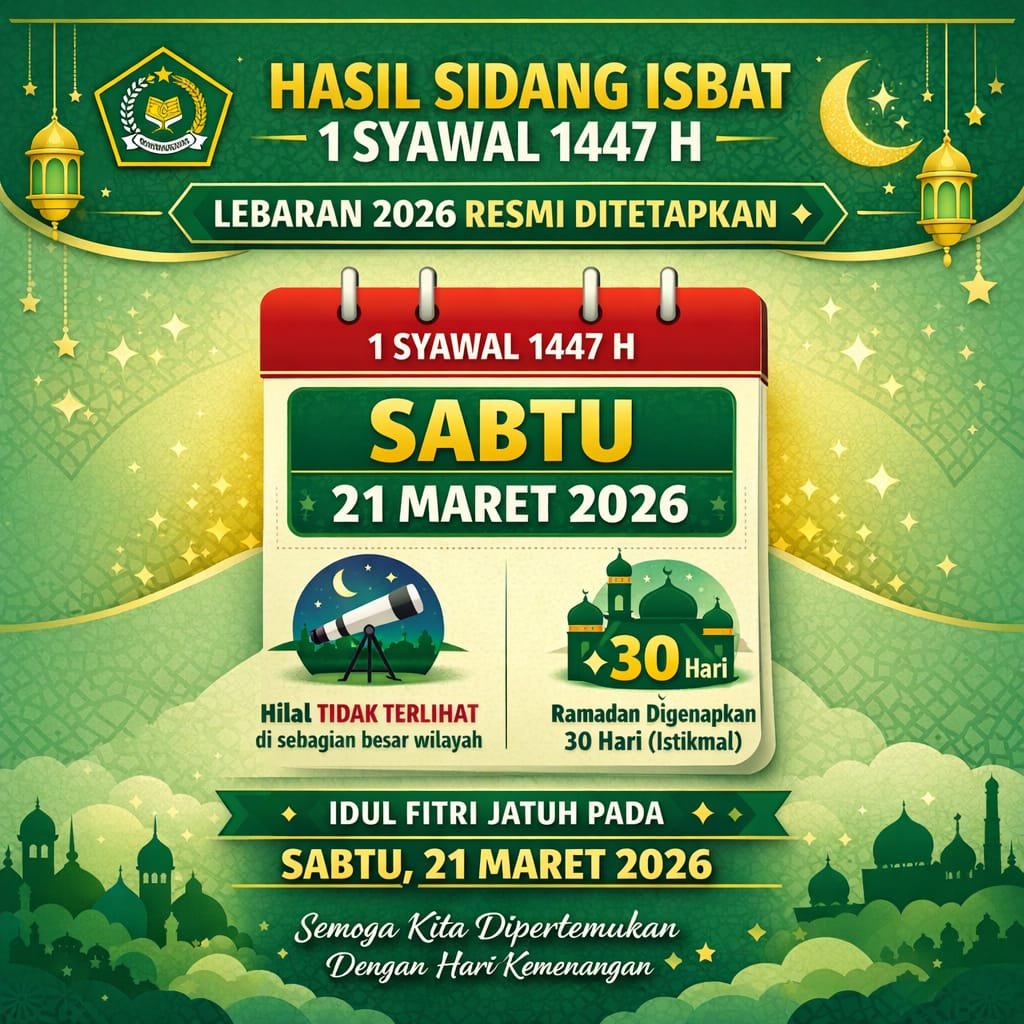 Hasil Sidang Isbat: Idul Fitri 1447 H Jatuh pada Sabtu, 21 Maret 2026